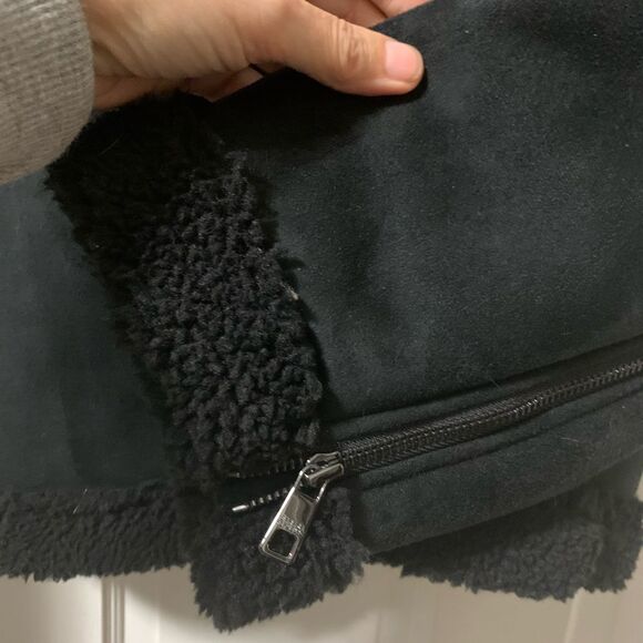 Banana Republic NWOT Black Faux Suede Moto Jacket Sherpa Lined XL - Picture 6 of 10